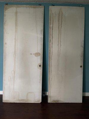 Drips on back of closet doors at the beginning of gutting one bedroom