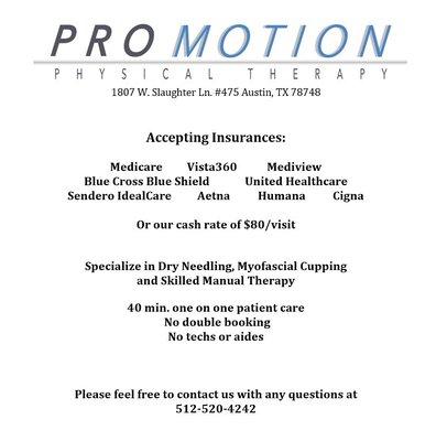 If you have any questions about insurances we accept please feel free to call and we will verify if we are a provider for your insurance