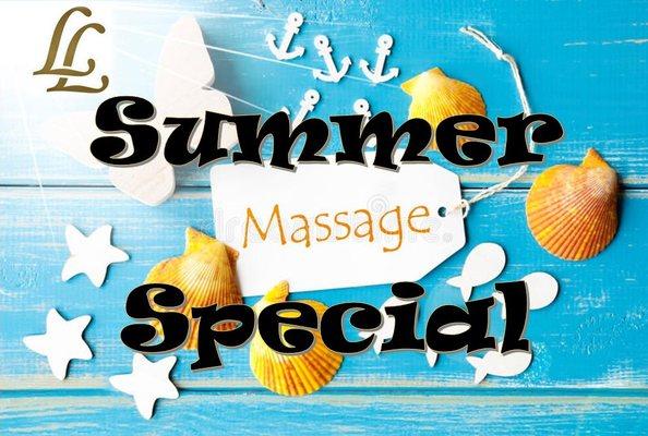 🌞SUN-SATIONAL SUMMER SPECIAL🌞 Come in today for our 1 hr $40 full body massage  July 💜💙 August Monday - Thursday / 10am - 3pm