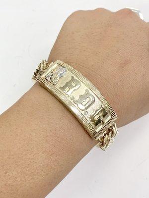 Chino link bracelet Saint Jude and Initials with Fram design. 80 grams 14k Gold .