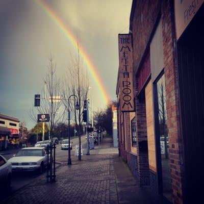 St. Patricks day at Metta, Celtics music and a rainbow!  For real!