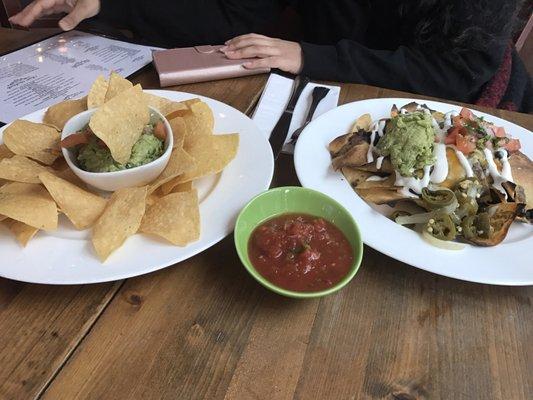 Traditional guacamole and Macho Nachos!