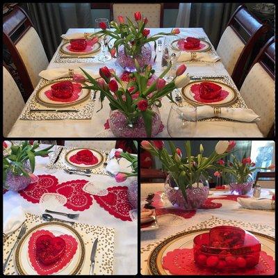 Tablescape done for a client on Valentine's Day. I also did her food shopping and menu planning for this special family dinner.