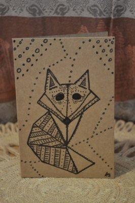 Blank inside geometric fox hand drawn card