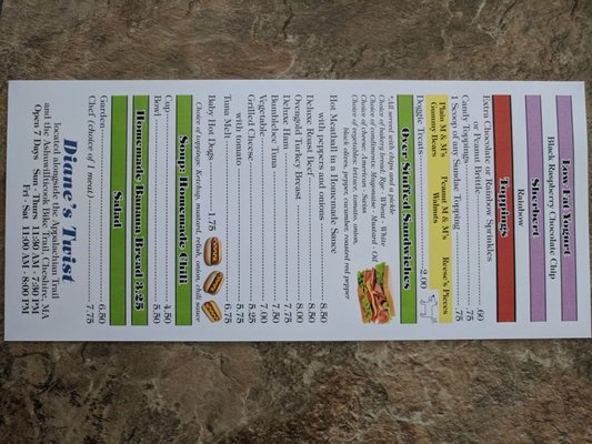 Back of menu