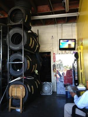 TV and soda machine while you wait