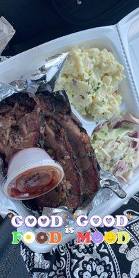 Brisket, wine BBQ, potato salad, coleslaw