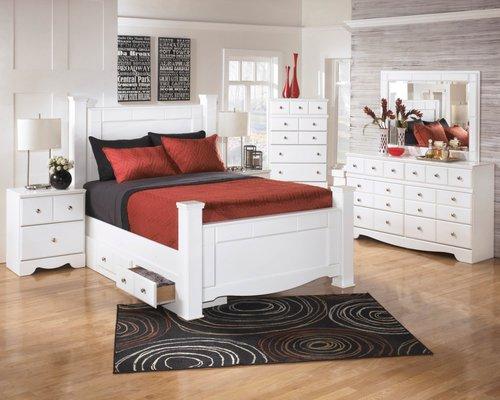 Happy's carries only name brand furniture like Ashley Furniture. Take home a beautiful 4pc Bedroom Set starting at only $18.99 p/week today!