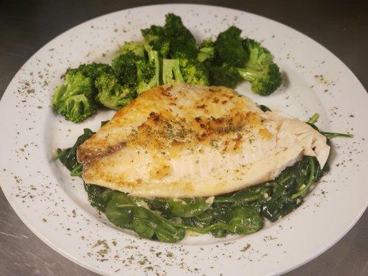 Broiled Tilapia with sautéed spinach