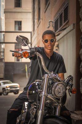 Fashion model with a Harley's Davidson