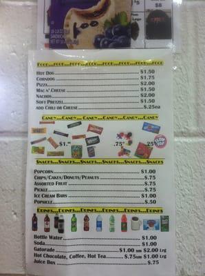 Concession stand menu during basketball season! Mozzarella sticks & Fries special today!