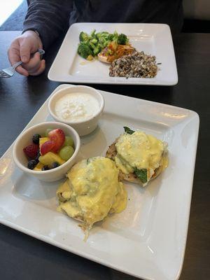 My LA Benedict plate and my friend with the Salmon Plate.