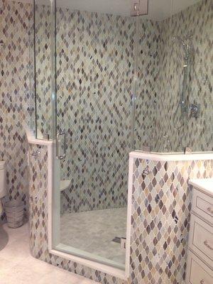 Glass mosaic shower tile