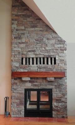 Acucraft fireplace installation, custom stone face