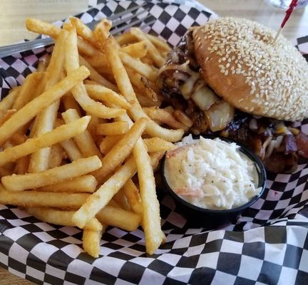 BBQ bacon burger and fries