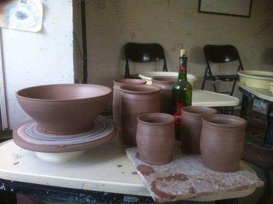 Freshly thrown pots