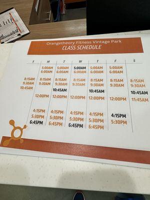 Printed schedule. All scheduling is done via app but this is a good reference.