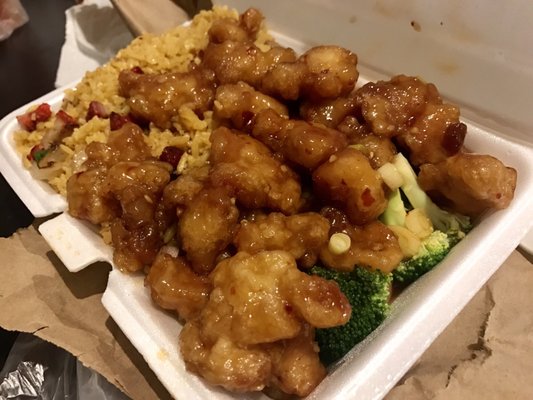 General Tso's Chicken over Pork Fried Rice COMBO which comes with an egg roll!