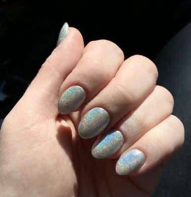 Nails by Lana, holographic polish in direct sunlight