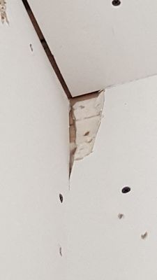 Damaged drywall. They never fixed it. They puttied over it and simply hid it instead of replacing it!!