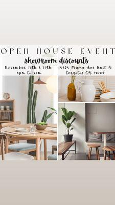 "Open House Event"  Enjoy us this coming weekend November 18th & 19th from 4pm to 8pm