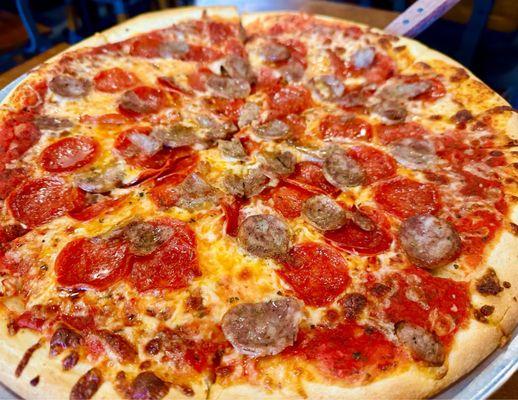 Pepperoni and sausage pizza