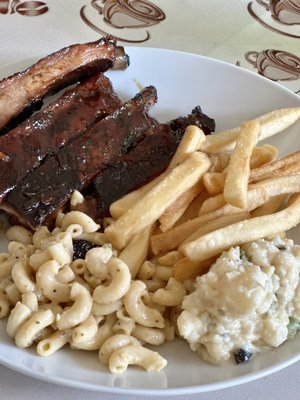 BBQ Ribs, fries, potato salad, Mac salad. ;)