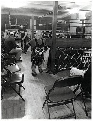 Midget wrestling inside the Pomona Masonic Lodge.