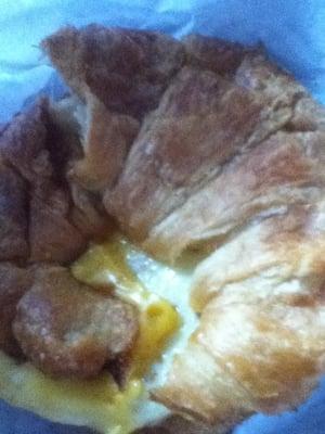 Croissant w egg and cheese. The croissant is eggy flavor to the bread