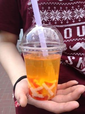 Peach Ice Tea with Coconut Jelly (but just tastes like rainbow jelly).