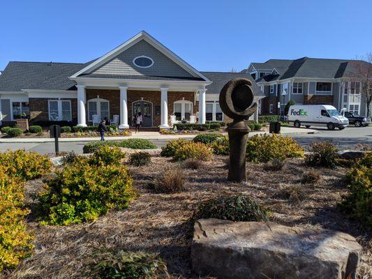 Outside Bell Meadowmont's clubhouse and leasing office at Meadowmont Village. I took this picture on March 7, 2020.