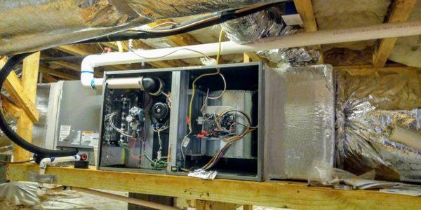 90% high efficiency furnace installed under  a new construction home