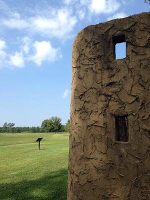 A recreation of what the wall around the settlement looked like.