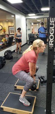 Allison doing KB sumo squats