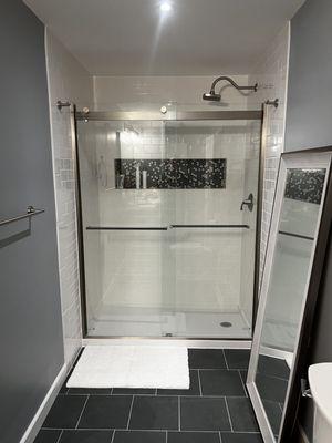 Bathroom remodel with new walk in shower.