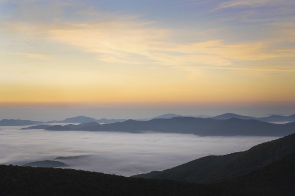 Pastel dawn vista from the Blue Ridge Parkway