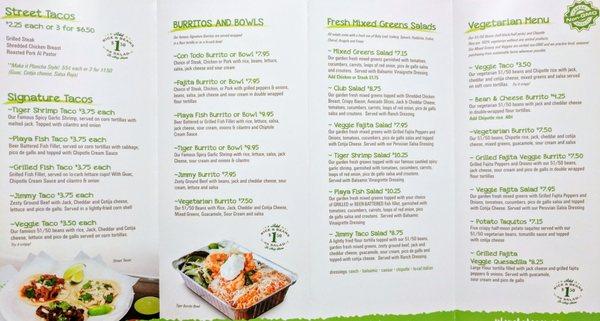 Takeaway menu from the Pasadena location. (Front)