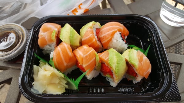 Autumn roll. Spicy tuna inside, salmon and avocado outside. Delicious.