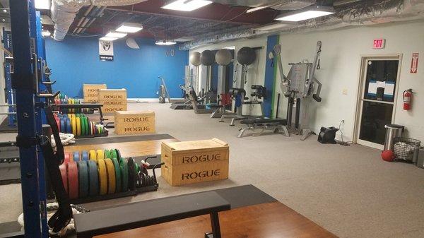 Strength Lab also utilizes a select line of Freemotion equipment to supplement free weight training.