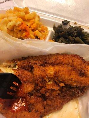 Catfish, macaroni & cheese, green beans