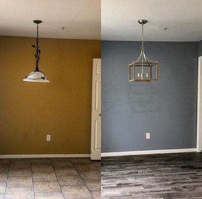 Tile floors, New paint, New light fixture Before & After