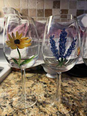 Hand painted glasses. Photo not taken in store.