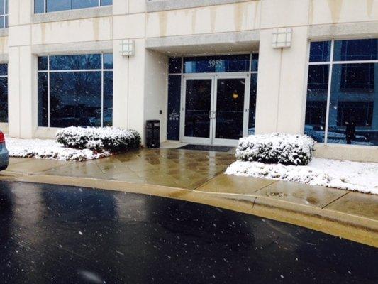 Our building in Southpark on an unusual snowy day in Charlotte