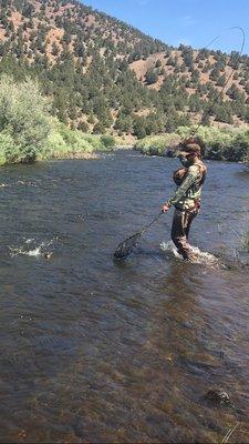 Hooked up and netting... on a full day guide trip