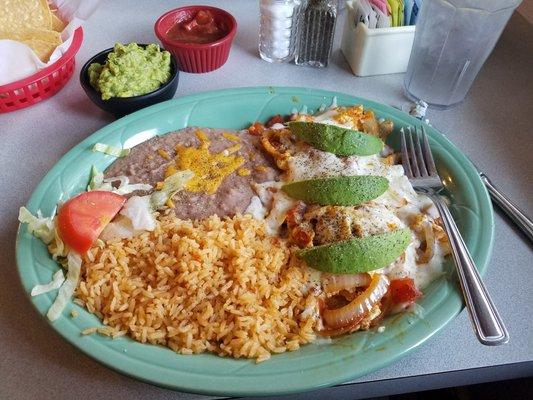 Vegetable omelette wonderful! Comes with rice, beans, and tortillas.