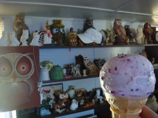 A part of the interior, with a scoop of fresh raspberry ice cream!