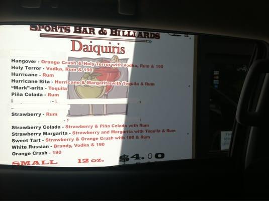 The drive thru menu