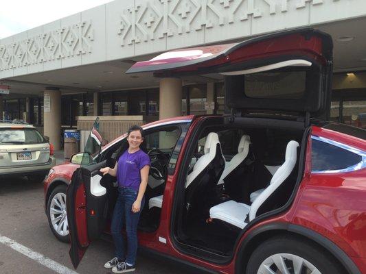 Kristy with the Model X at Mesa Airport