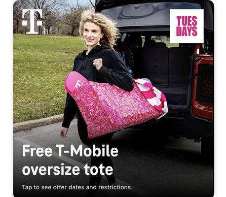 Free T-Mobile service oversize tote on 4/16/24