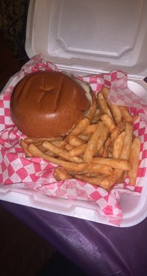 Cheeseburger deluxe with tomatoes, lettuce, onions and Mayo with French fries!!